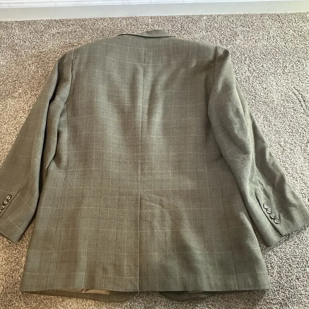 Jos A Bank Sport Coat Mens Size 46R Silk Wool Windowpane Plaid Blazer